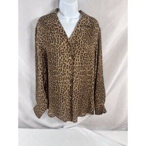 Ralph Lauren 100% Silk Long Sleeve Sheer Leopard Print Size 14 Blouse